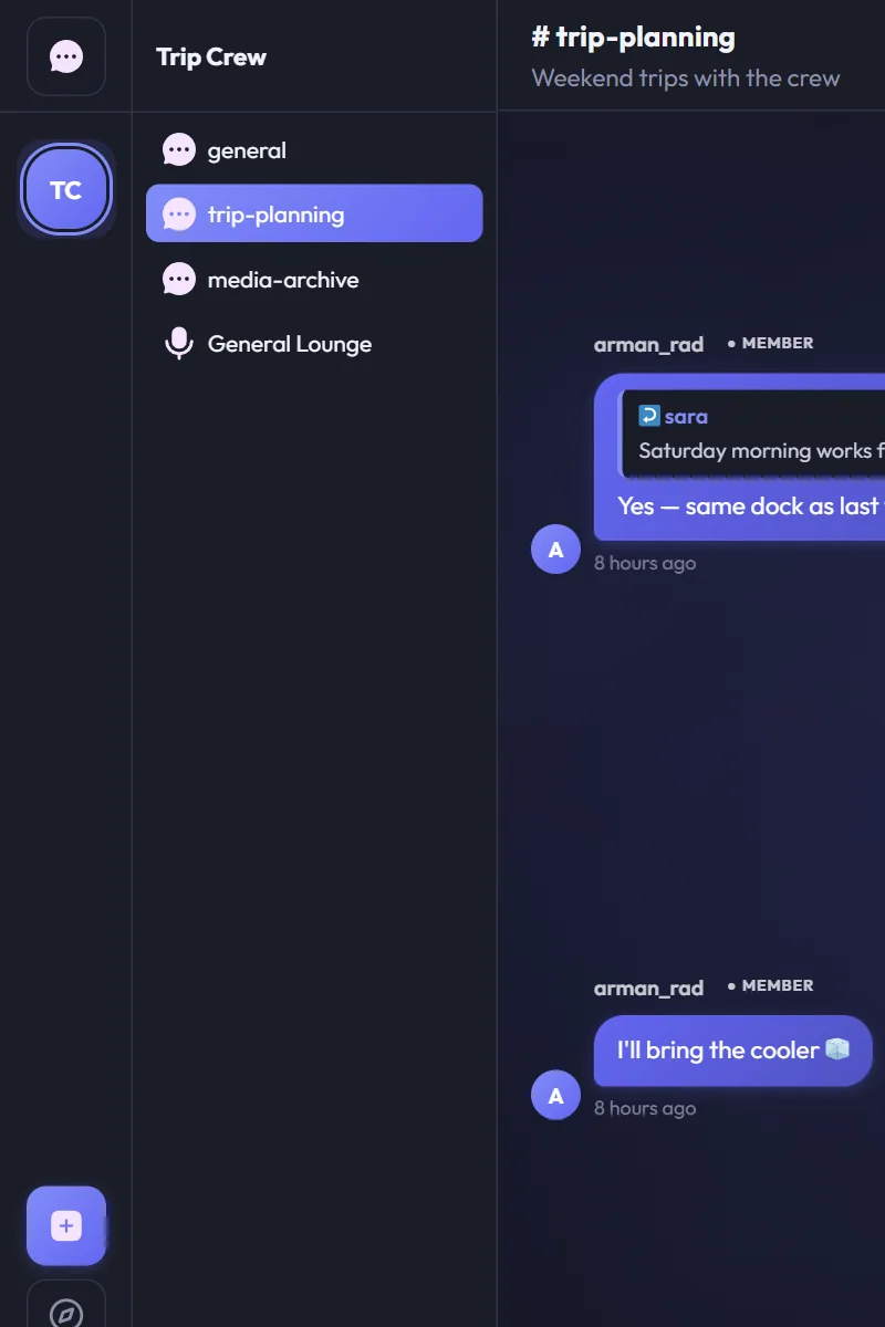Real InTeraNet group, channel and voice-room navigation