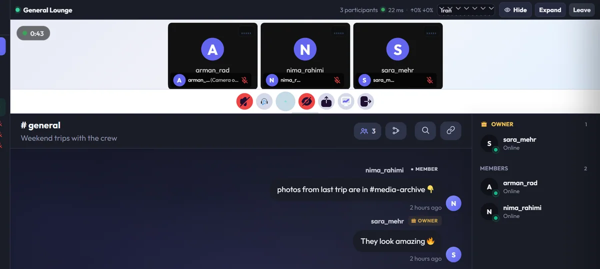 Real InTeraNet participant stage and call controls
